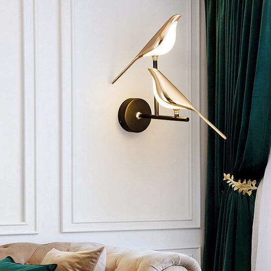 Bird Silhouette Iron Glass LED Wall Sconce Nordic Minimalist 3000K–6000K Dimmable Black Indoor 1 or 2 Bird