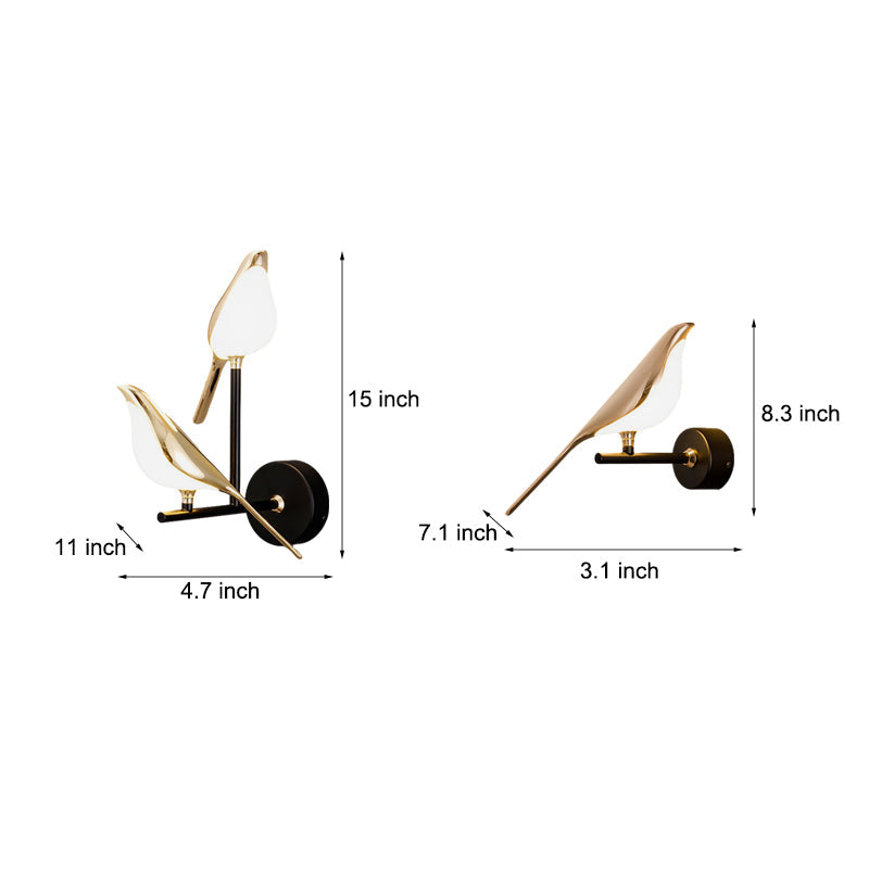 Bird Silhouette Iron Glass LED Wall Sconce Nordic Minimalist 3000K–6000K Dimmable Black Indoor 1 or 2 Bird