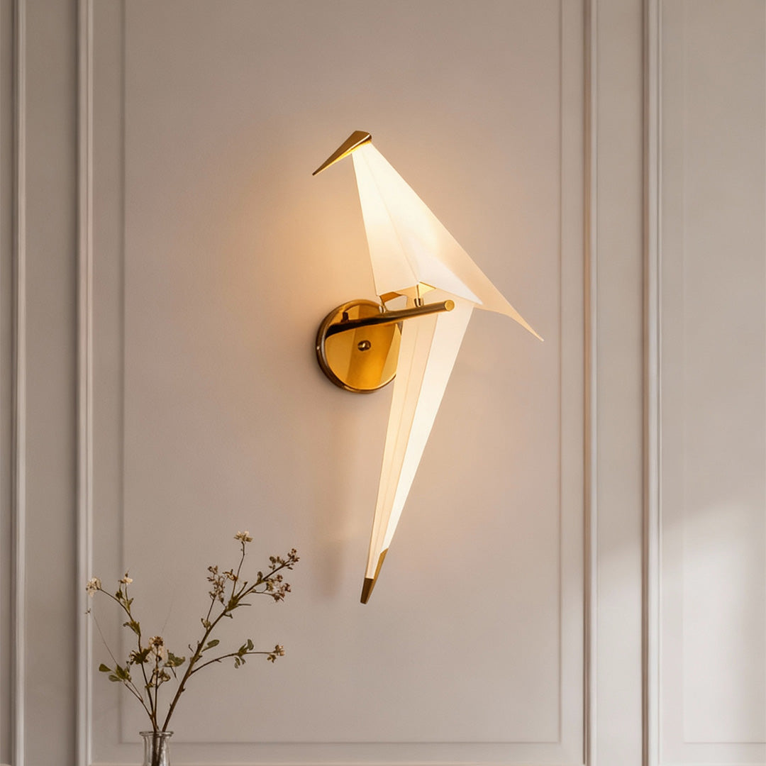 Bird Origami Wall Sconce LED Nordic Crane Gold Accent Warm White 3000K