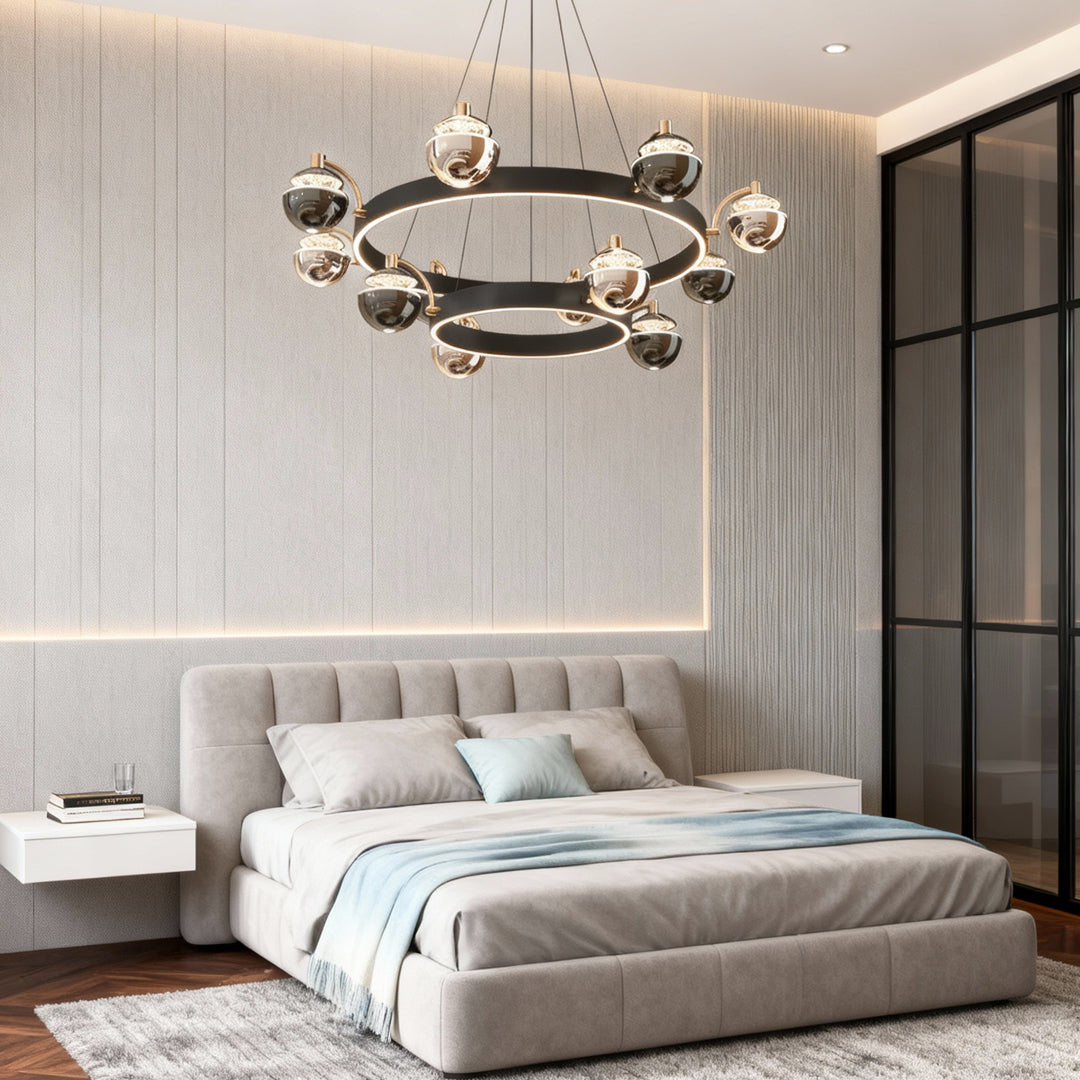 Black Gold Ring Chandelier LED Nordic 3000K 4500K 6000K 4 Configurations
