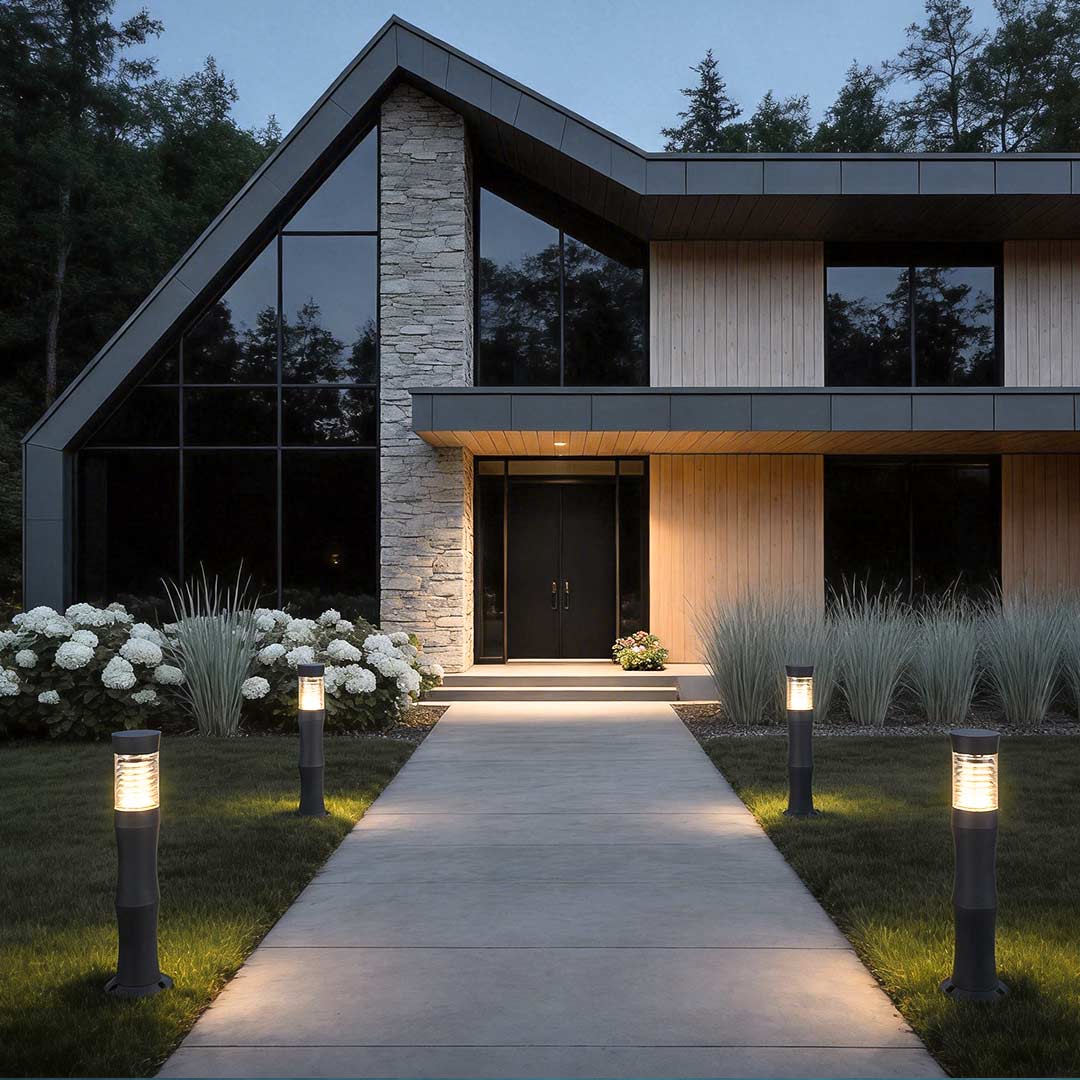 Polished Aluminum LED Landscape Bollard Light Reflector Rings Acrylic 2 Heights Outdoor IP54