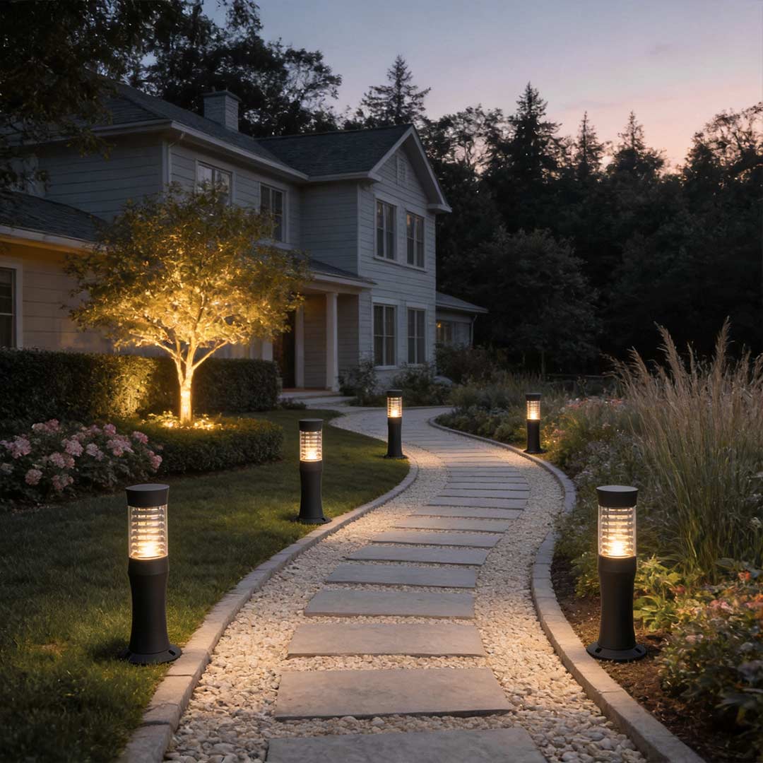 Polished Aluminum LED Landscape Bollard Light Reflector Rings Acrylic 2 Heights Outdoor IP54