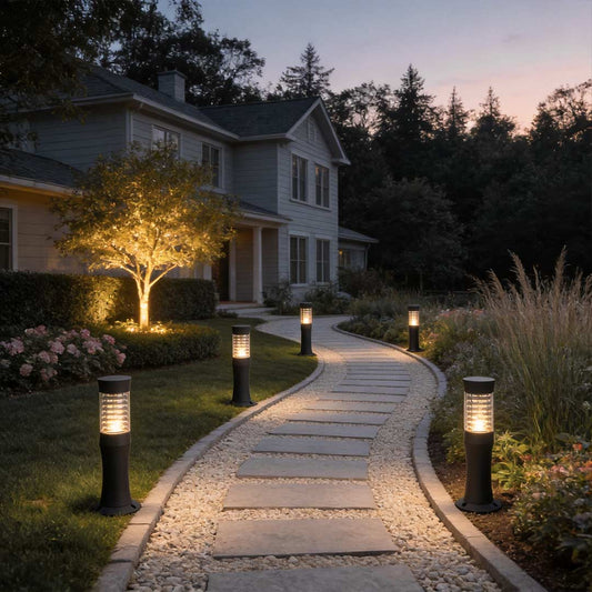 Polished Aluminum LED Landscape Bollard Light Reflector Rings Acrylic 2 Heights Outdoor IP54