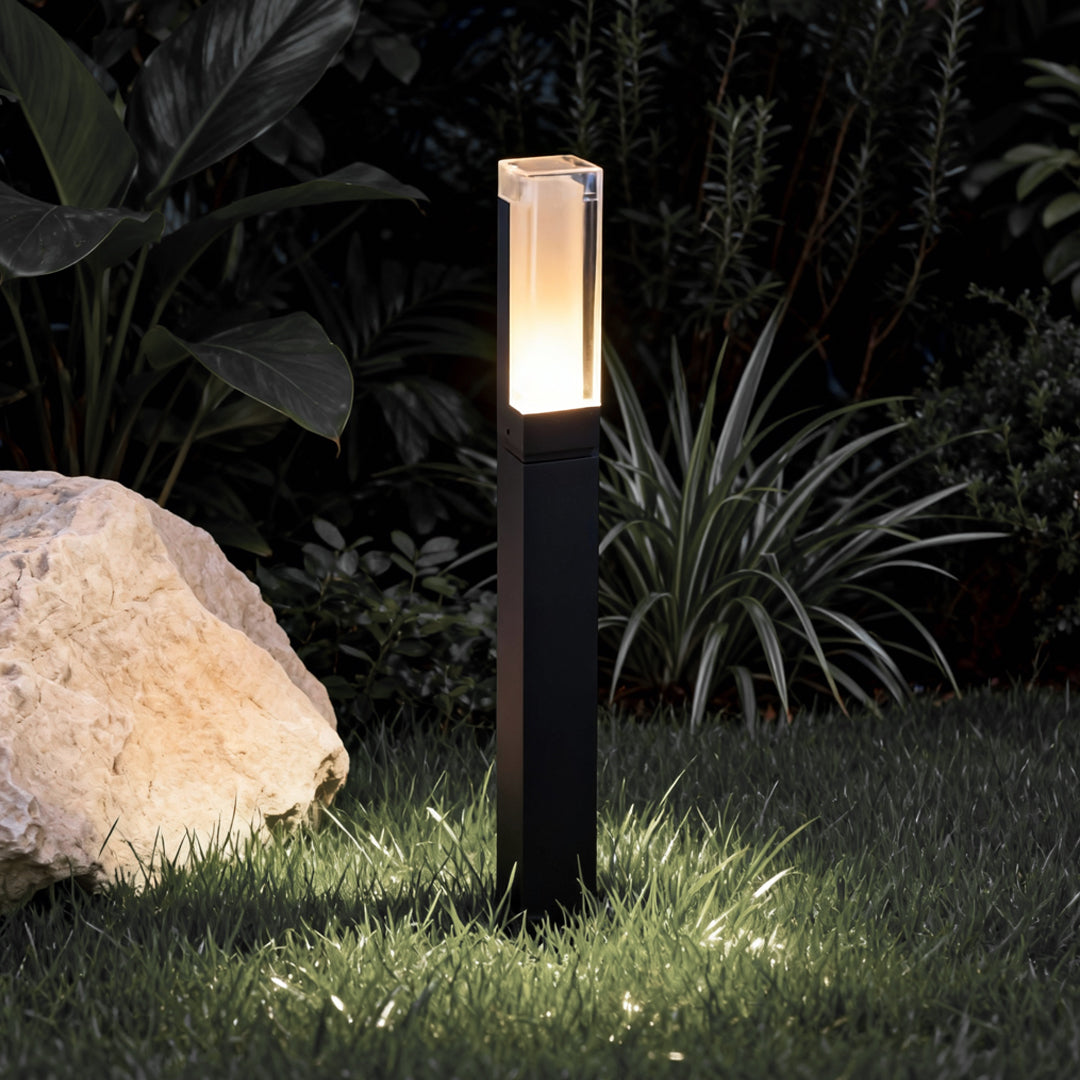 Modern Cuboid LED Bollard Light Waterproof Outdoor Pathway Lighting Black Aluminum Minimalist Landscape Light IP54