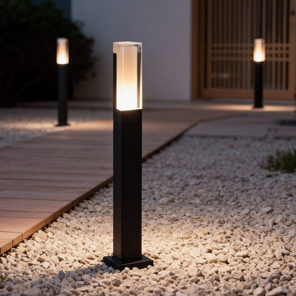 Modern Cuboid LED Bollard Light Waterproof Outdoor Pathway Lighting Black Aluminum Minimalist Landscape Light IP54