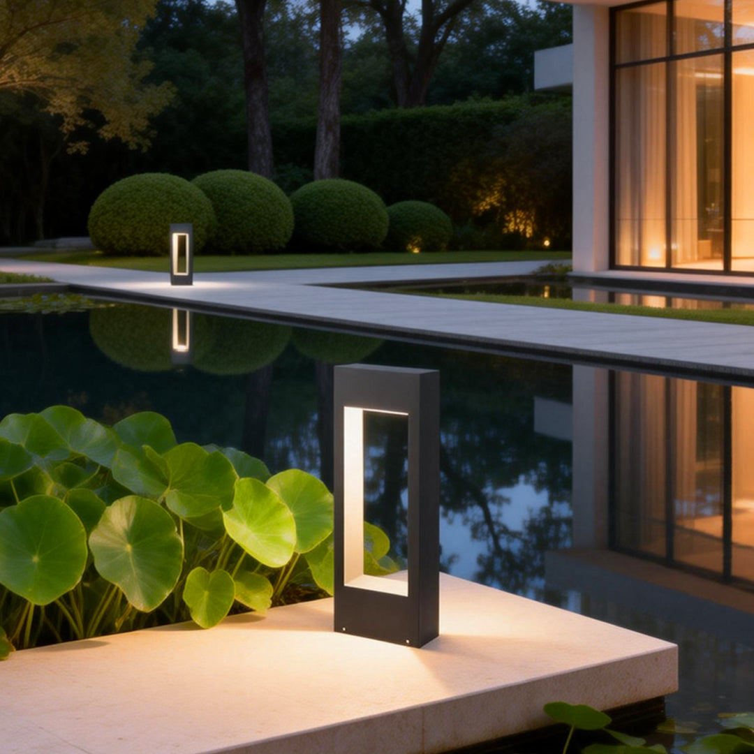 Black Bollard Lights Modern Slim Border LED Lawn Light