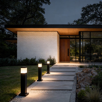 Modern Square LED Bollard Light 7W COB Waterproof Outdoor Pathway Lighting Black Aluminum IP65