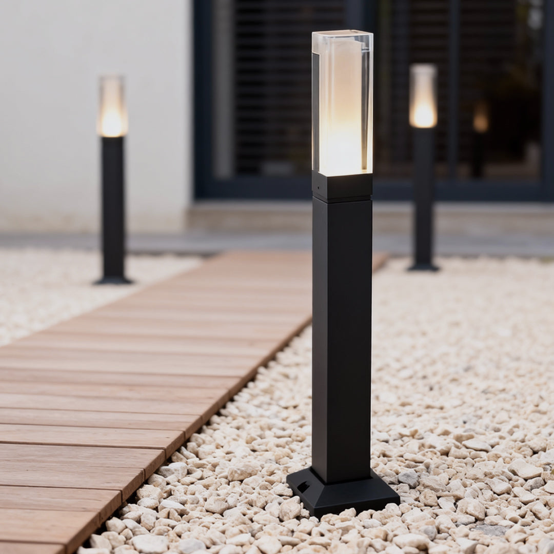 Modern Cuboid LED Bollard Light Waterproof Outdoor Pathway Lighting Black Aluminum Minimalist Landscape Light IP54
