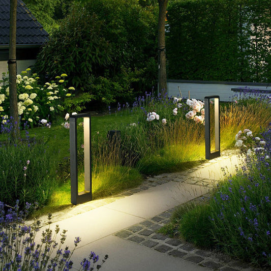 Modern Rectangular LED Bollard Path Light 10W COB Waterproof Outdoor Landscape Lighting Black Aluminum IP65