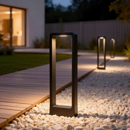 Modern Rectangular LED Bollard Path Light 10W COB Waterproof Outdoor Landscape Lighting Black Aluminum IP65