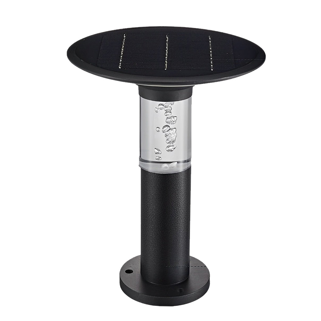Solar LED Path Light Round Disc Top Bubble Pole Design Black Die-Cast Aluminum 3 Heights