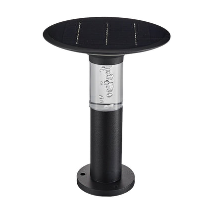 Solar LED Path Light Round Disc Top Bubble Pole Design Black Die-Cast Aluminum 3 Heights
