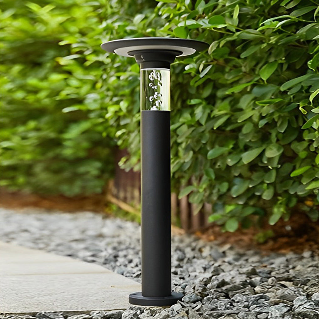 Solar LED Path Light Round Disc Top Bubble Pole Design Black Die-Cast Aluminum 3 Heights