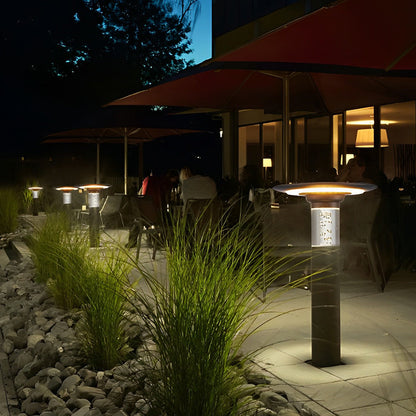 Solar LED Path Light Round Disc Top Bubble Pole Design Black Die-Cast Aluminum 3 Heights