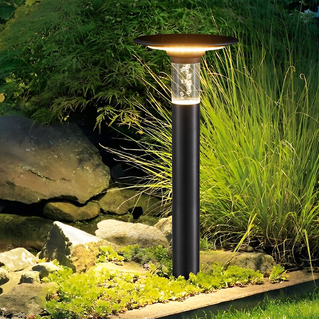 Solar LED Path Light Round Disc Top Bubble Pole Design Black Die-Cast Aluminum 3 Heights