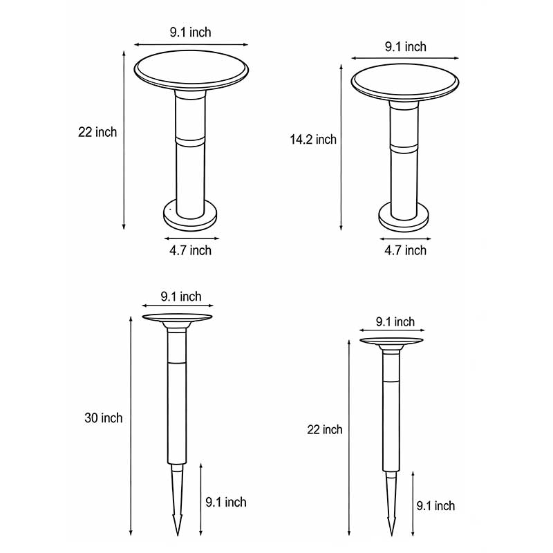 Solar LED Path Light Round Disc Top Bubble Pole Design Black Die-Cast Aluminum 3 Heights