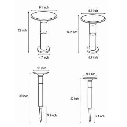 Solar LED Path Light Round Disc Top Bubble Pole Design Black Die-Cast Aluminum 3 Heights