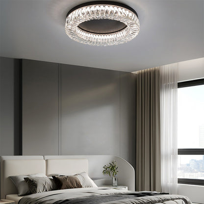 Black Crystal Halo Flush Mount Round Remote Dimming Three Sizes