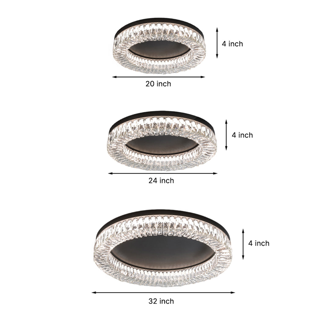 Black Crystal Halo Flush Mount Round Remote Dimming Three Sizes