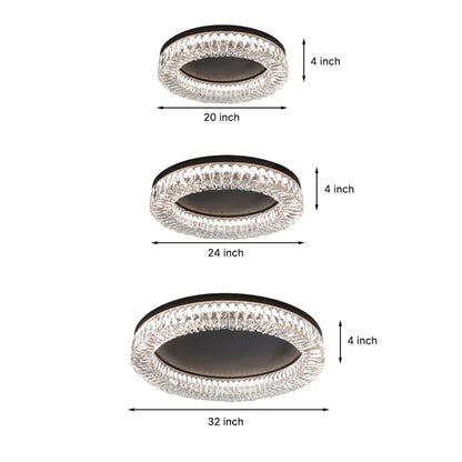 Black Crystal Halo Flush Mount Round Remote Dimming Three Sizes