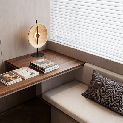 Ash Wood Round Disc Table Lamp Modern Minimalist LED Warm White Black or Natural 20.47 Inch