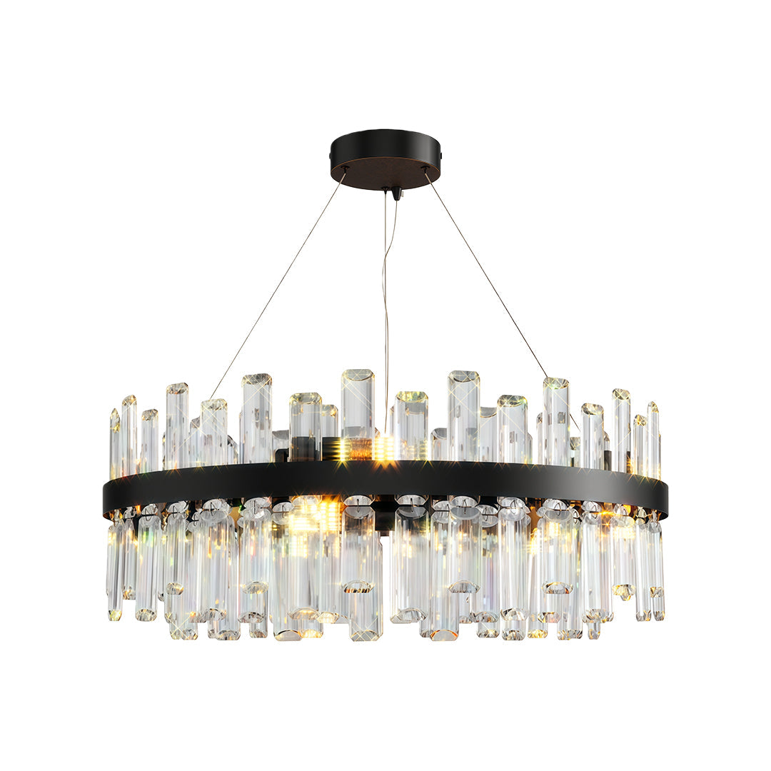 Crystal Ring Chandelier Copper-Iron Geometric Layered Crystal Rods E14 Nordic Retro