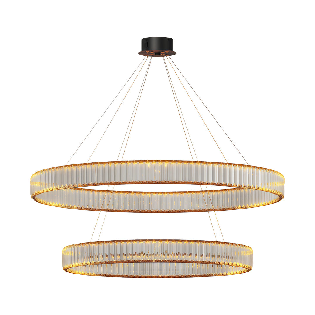 Crystal Ring Chandelier Solid Copper Clear Crystal Rods Integrated LED 3-Step Dimming American Style