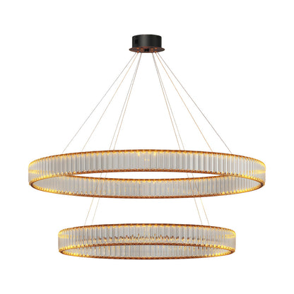 Crystal Ring Chandelier Solid Copper Clear Crystal Rods Integrated LED 3-Step Dimming American Style