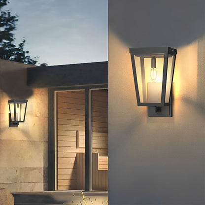 Modern LED Outdoor Wall Lantern Solar Hardwired Dual Power Die-Cast Aluminum Glass Black IP43 3000K