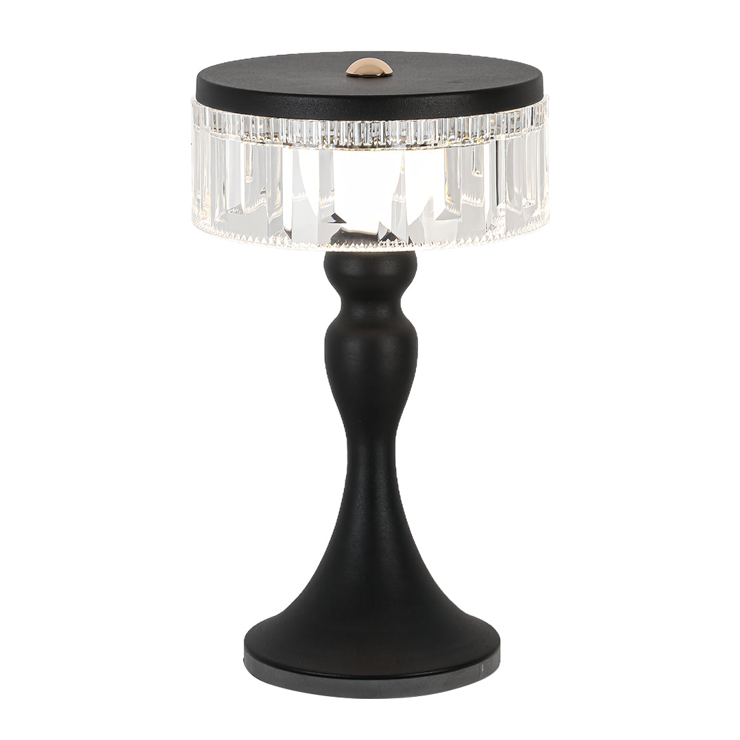 Nordic Forged Iron Pedestal Table Lamp Crystalline Acrylic Ring Shade USB Rechargeable Touch Dimmable Black White 10.04 Inch