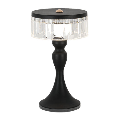 Nordic Forged Iron Pedestal Table Lamp Crystalline Acrylic Ring Shade USB Rechargeable Touch Dimmable Black White 10.04 Inch