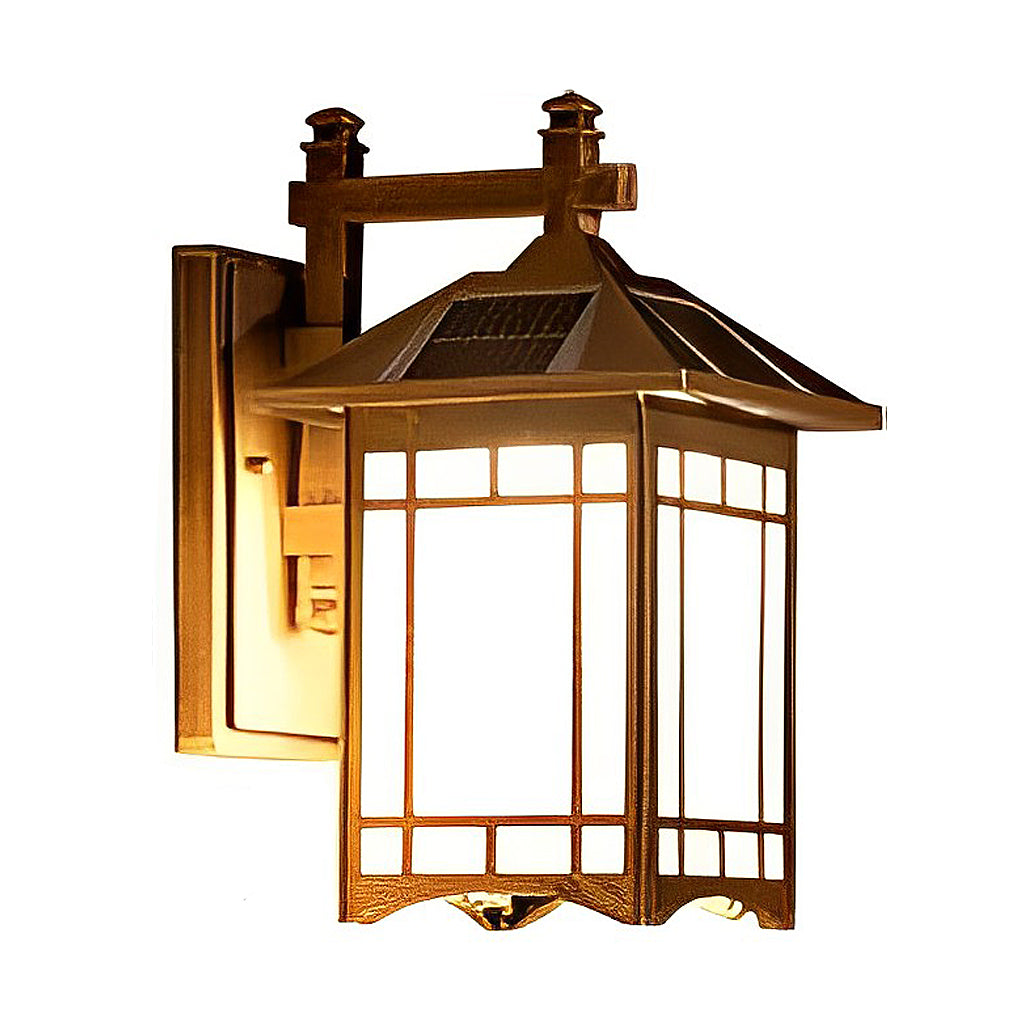 Retro Lantern Wall Sconce Die-Cast Aluminum Glass Solar or Hardwired IP55 3000K Black Bronze Copper Garden