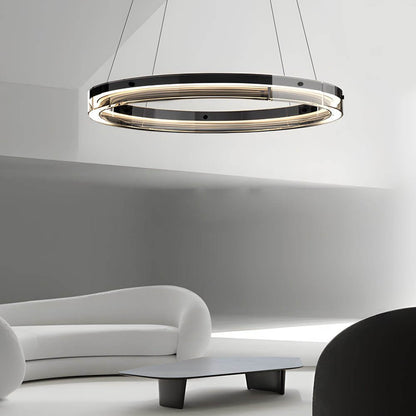 Black Glass Ring Chandelier LED Dimmable 3000K 6000K Aluminium 3 Sizes