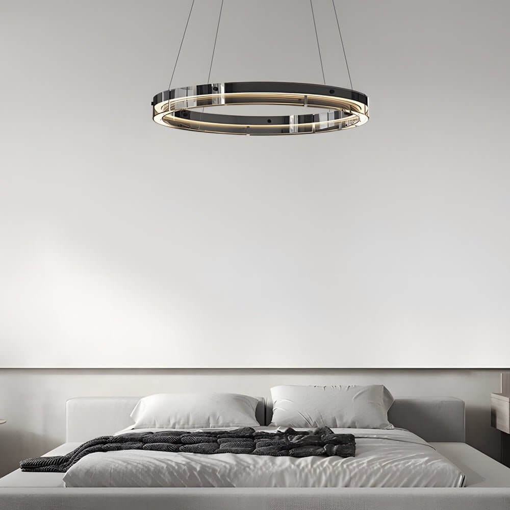 Black Glass Ring Chandelier LED Dimmable 3000K 6000K Aluminium 3 Sizes