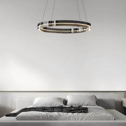 Black Glass Ring Chandelier LED Dimmable 3000K 6000K Aluminium 3 Sizes