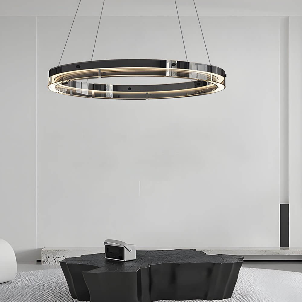 Black Glass Ring Chandelier LED Dimmable 3000K 6000K Aluminium 3 Sizes