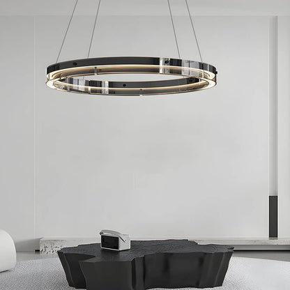 Black Glass Ring Chandelier LED Dimmable 3000K 6000K Aluminium 3 Sizes