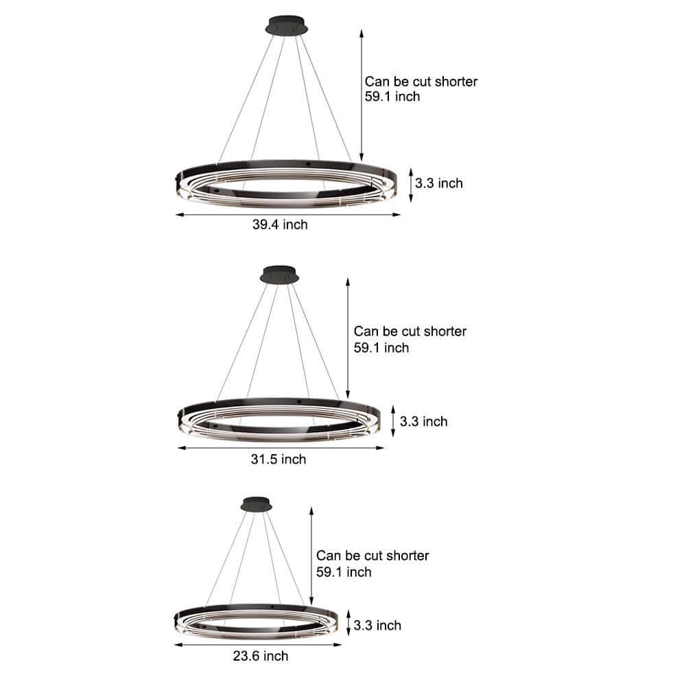 Black Glass Ring Chandelier LED Dimmable 3000K 6000K Aluminium 3 Sizes