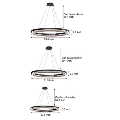 Black Glass Ring Chandelier LED Dimmable 3000K 6000K Aluminium 3 Sizes