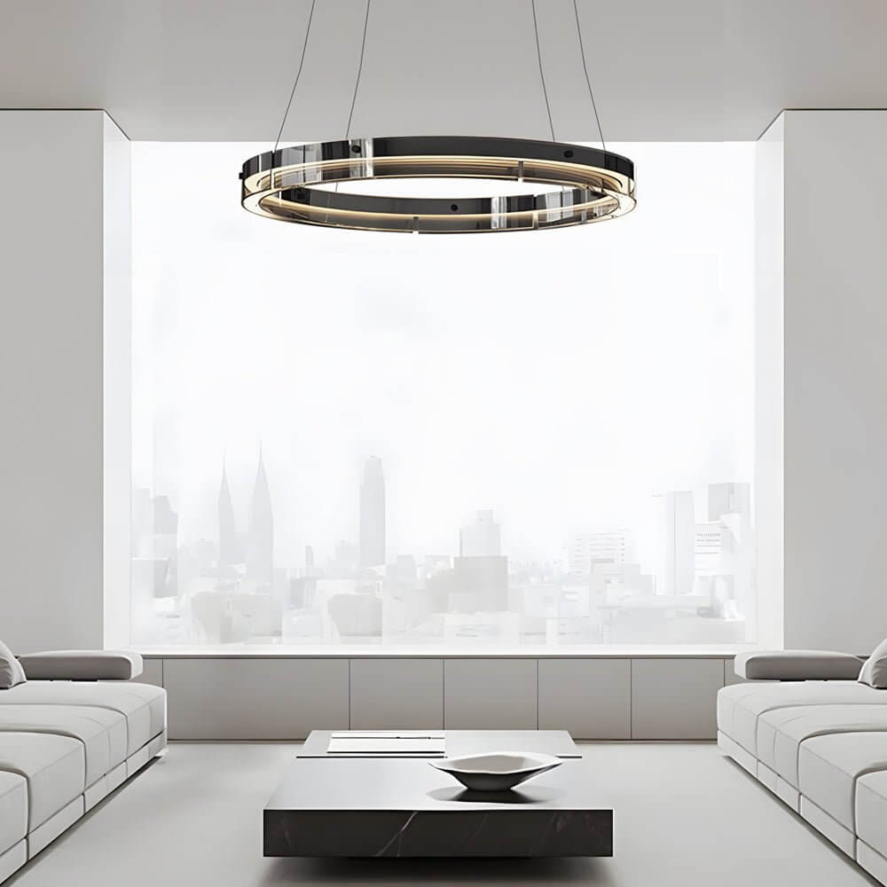 Black Glass Ring Chandelier LED Dimmable 3000K 6000K Aluminium 3 Sizes