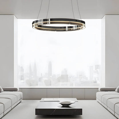 Black Glass Ring Chandelier LED Dimmable 3000K 6000K Aluminium 3 Sizes