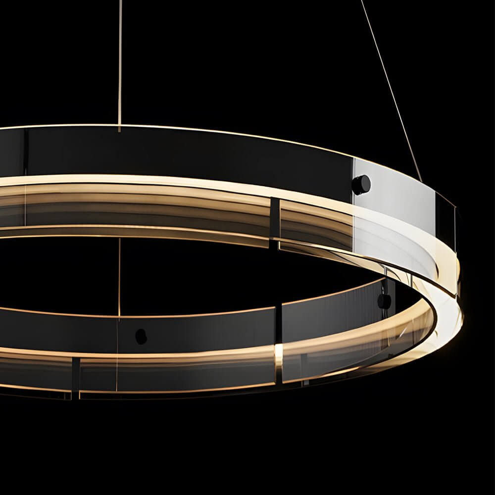 Black Glass Ring Chandelier LED Dimmable 3000K 6000K Aluminium 3 Sizes