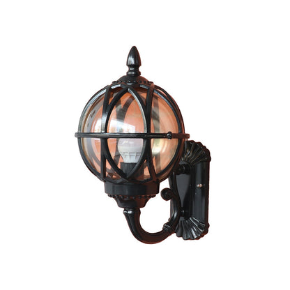 European Globe Outdoor Wall Sconce Cast Aluminum Amber Glass IP55 E27 Black Bronze 3 Sizes