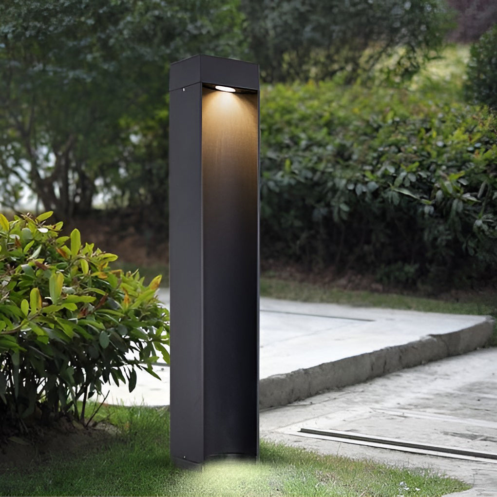 Modern Square LED Bollard Light 5W Waterproof Outdoor Lawn Pathway Lighting Black Aluminum IP54