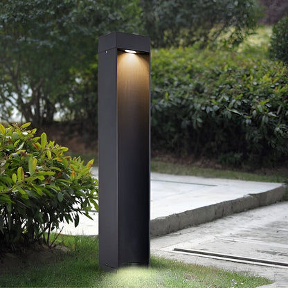 Modern Square LED Bollard Light 5W Waterproof Outdoor Lawn Pathway Lighting Black Aluminum IP54