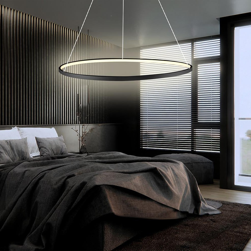 Modern LED Ring Chandelier Aluminium Acrylic Dimmable 3000K–6000K Remote Black Coffee Gold White 3 Sizes