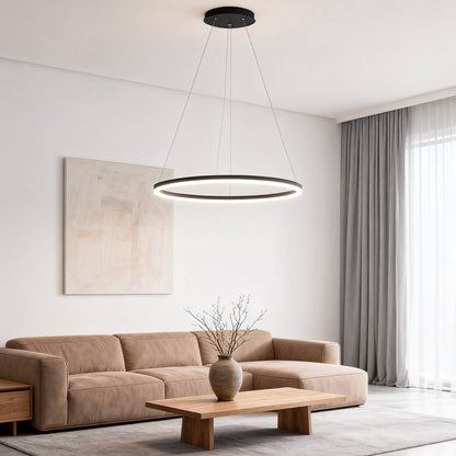 Modern LED Ring Chandelier Aluminium Acrylic Dimmable 3000K–6000K Remote Black Coffee Gold White 3 Sizes