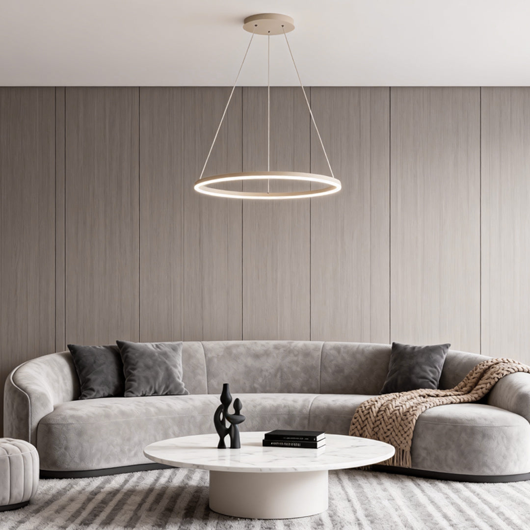 Modern LED Ring Chandelier Aluminium Acrylic Dimmable 3000K–6000K Remote Black Coffee Gold White 3 Sizes