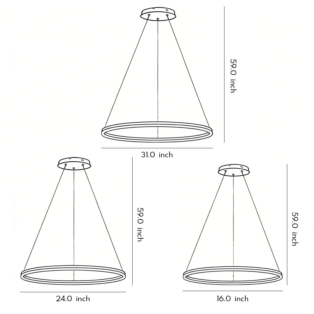 Modern LED Ring Chandelier Aluminium Acrylic Dimmable 3000K–6000K Remote Black Coffee Gold White 3 Sizes