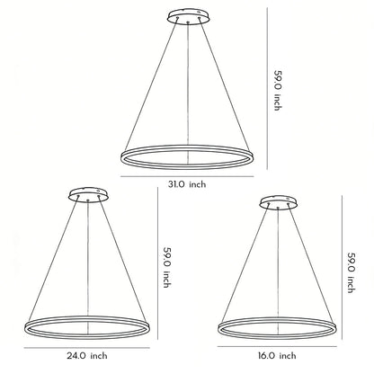 Modern LED Ring Chandelier Aluminium Acrylic Dimmable 3000K–6000K Remote Black Coffee Gold White 3 Sizes